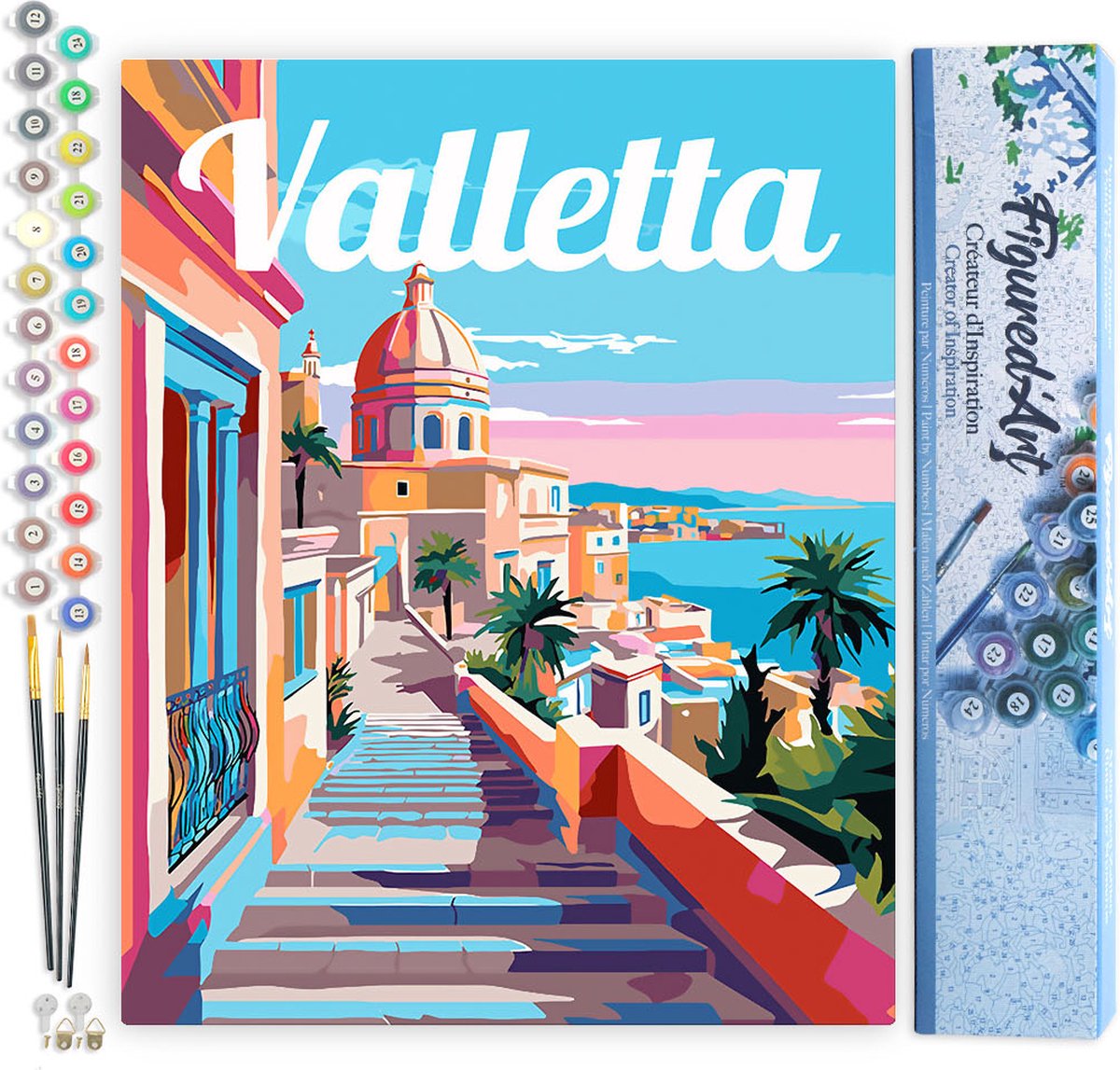 FiguredArt Schilderen op Nummer Volwassenen canvas Reisposter Valletta Malta - Handwerk acrylverf Kit DIY Compleet - 40x50cm zonder frame